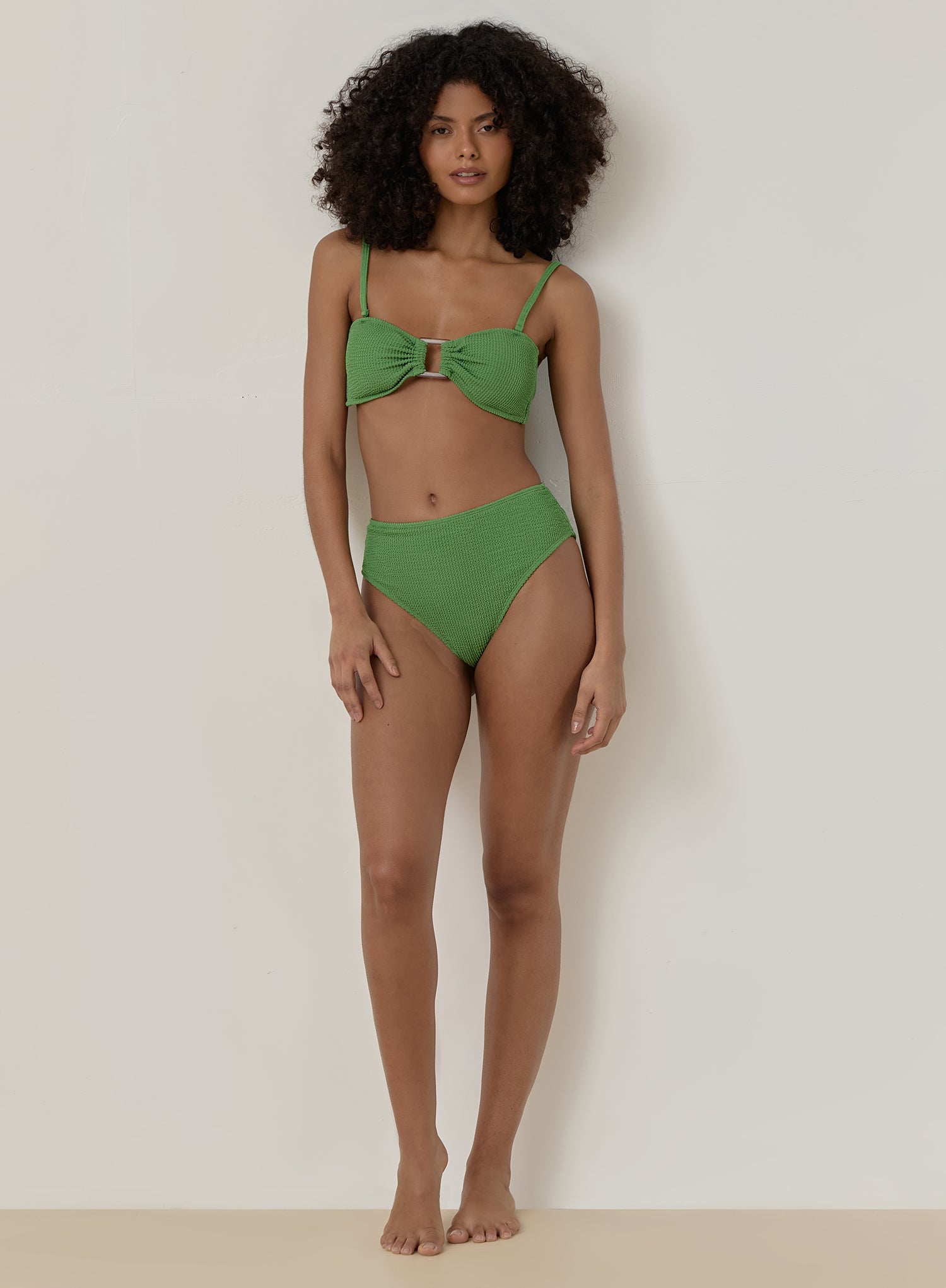 Green Crinkle High Waist Bikini Bottom